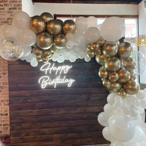 Miniatura 6 de Globos blancos y dorados, 90 globos de látex blanco brillante y dorado de 12 pulgadas, globos redondos de helio para cumpleaños, día de San Oro
