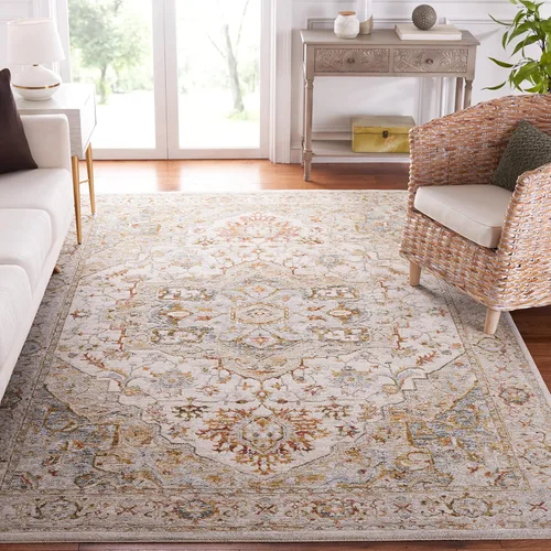 SAFAVIEH Hamilton Collection - Alfombra decorativa de 4 x 6 pies, color marfil y azul, diseño oriental tradicional, no desprende pelusa y de fácil