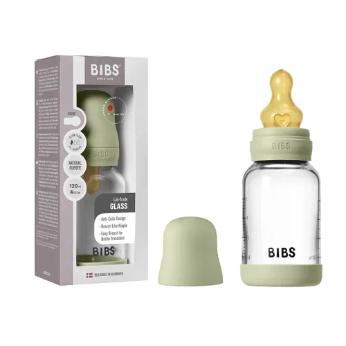 Miniatura 25 de BIBS Biberón de vidrio para bebé. Anticólico. Tetilla de látex de goma natural redonda. Respalda la lactancia natural, Juego completo - 225 ml, Azul