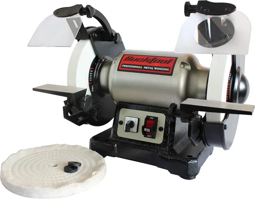 BUCKTOOL Amoladora de banco de doble velocidad de 8 pulgadas y pulidor, amoladora de banco profesional de alta y baja velocidad con base de hierro