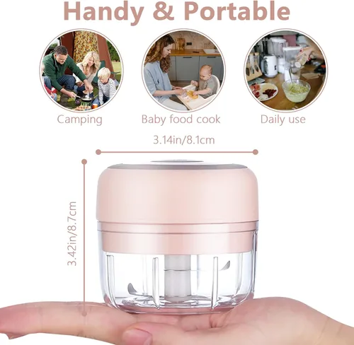Miniatura 2 de Mini picador de ajo eléctrico, picador de cebolla USB de 100 ml, procesador de alimentos pequeño portátil para jengibre, chile, verduras