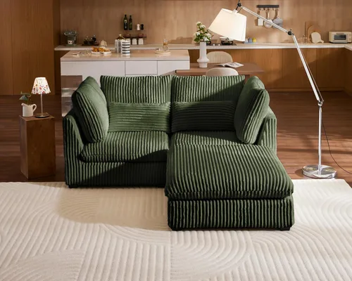 Miniatura 50 de Sofá Modular de Gran Tamaño, Sofá Seccional de Chenilla Nube Extra Profundo con Chaise Otomana, Sofá Esponjoso de Chenilla de 4 Plazas para Sala