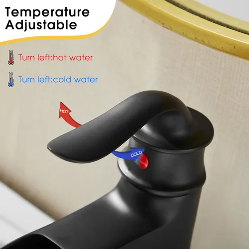 Miniatura 7 de FRANSITON Grifo de cascada de baño con una sola manija, un agujero, acabado negro mate, grifos de lavabo con boquilla grande (negro mate)
