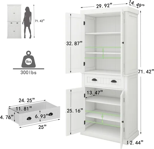 Miniatura 2 de Gabinete de despensa de cocina independiente de 72 pulgadas, armario de almacenamiento alto con puertas y estantes para cocina, armario de cocina