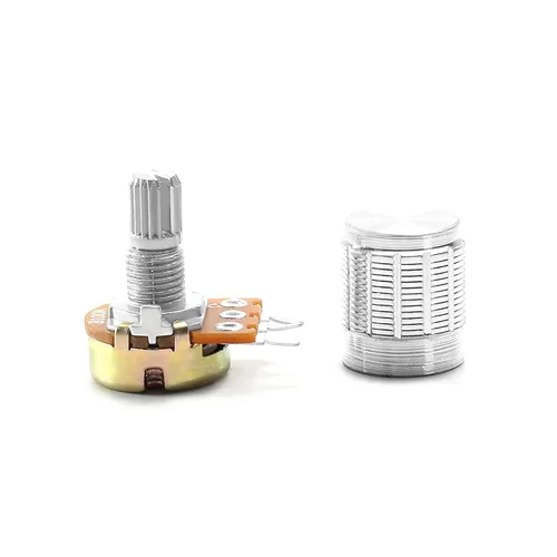 Miniatura 6 de Heyiarbeit Potenciómetro de película de carbono WH148 de 100 K Ohm, potenciómetro giratorio de una sola vuelta con pomos negros, 3 pines, 0.591 in