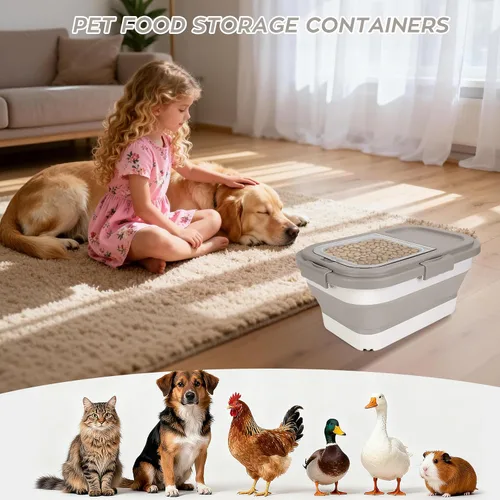 Miniatura 7 de Contenedor de almacenamiento de comida para perros de 10 a 13 libras, contenedor plegable de comida para mascotas con tapa hermética, recipientes
