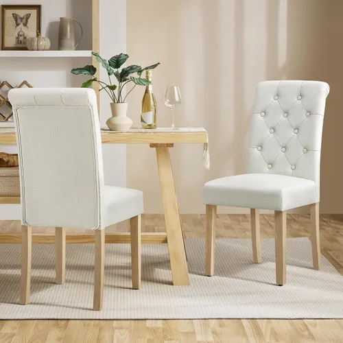 Miniatura 2 de Yaheetech Juego de 2 sillas de comedor tapizadas de tela con respaldo alto y patas de madera maciza para cocina, sala de estar, restaurante