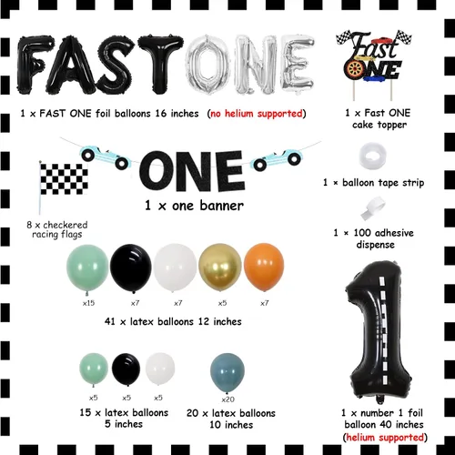 Miniatura 6 de Cheereveal Fast One - Decoraciones de primer cumpleaños para niños, suministros para fiesta de primer cumpleaños con temática de coche de carreras