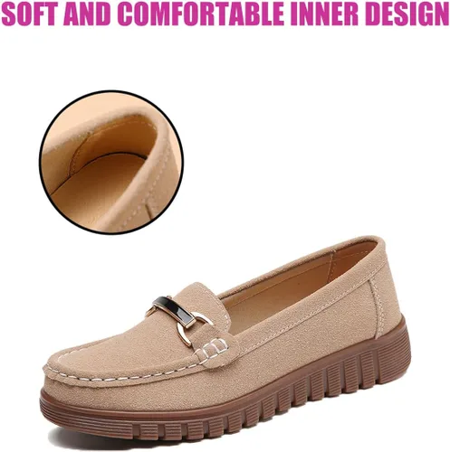 Miniatura 4 de DirraBra Mocasines casuales de gamuza para mujer, cómodos, con plataforma, para caminar, ligeros, antideslizantes, con plataforma