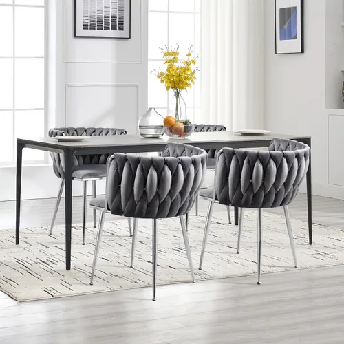 Miniatura 19 de Juego de 2 sillas de comedor de terciopelo, sillas de comedor tapizadas tejidas, sillones de ocio de lujo, sillas decorativas modernas con patas