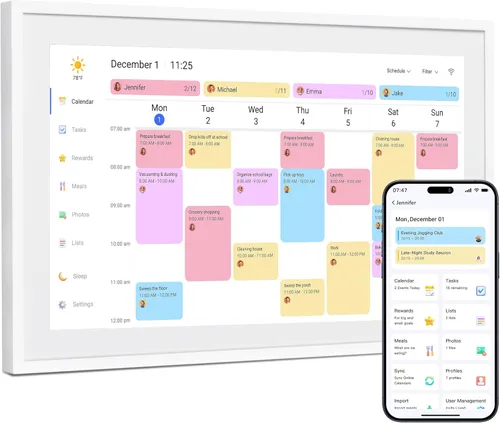 Dragon Touch Calendario Digital de 15.6 Pulgadas Tabla de Tareas – Pantalla Táctil Interactiva, Planificador Familiar Inteligente, Marco de Fotos