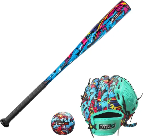 Miniatura 9 de Ortiz34 Youth T-Ball Set, 25” Signature Aluminum T-Ball Bat with -10 Drop, Foam Core T-Ball, 9” Lightweight Youth Glove, Vibrant Graffiti Print