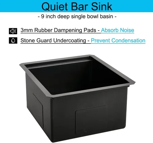 Miniatura 8 de Fregadero de Barra Negro Bajo Montaje, Fregadero de Cocina de 12 x 15 Pulgadas de Acero Inoxidable Negro Bajo Montaje, Cuenca Pequeña de Barra