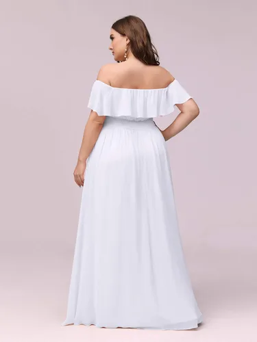 Miniatura 2 de Ever-Pretty Plus Women's Off Shoulder Short Sleeves Empire Waist Side Slit Chiffon Flowy Plus Size Bridesmaid Dresses