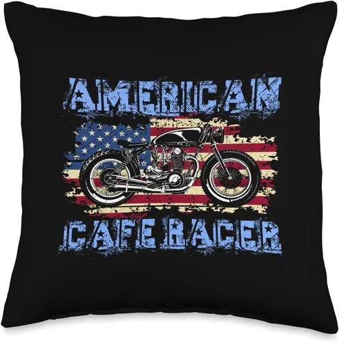 American Cafe Racer Motorcycle Apparel and Merch American Cafe Racer Biker Men Women Adult Teens Boys Girls Throw Pillow, 16x16, Multicolor