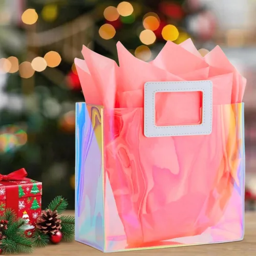 Miniatura 7 de Bolsa de Regalo Holográfica Grande con Papel de Seda Reutilizable Bolsa de Regalo de Cumpleaños para Mujeres Niñas Iridiscente Despedida de Soltera