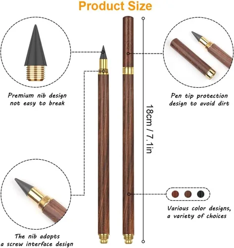 Miniatura 2 de HOTUT Lápices sin tinta, 3 lápices eternos de madera, lápices infinitos de madera, grafito con carcasa de madera, reutilizables, para escribir