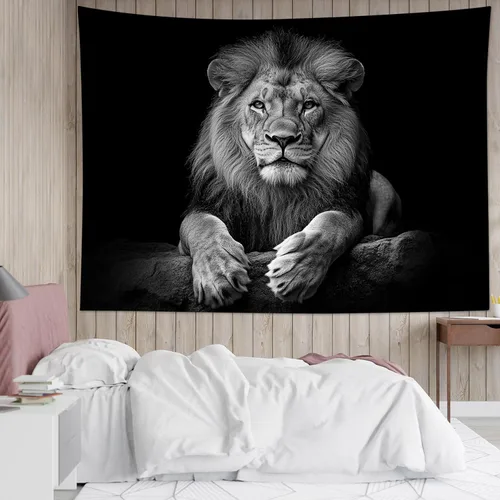 Miniatura 26 de HVEST Tapiz de pared de lobo para colgar en la pared, tapiz de animales salvajes, lobos aullidos en tapices nevados, escena de nieve de invierno