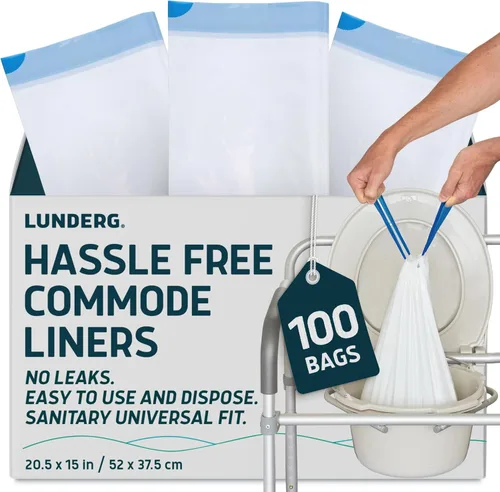 Lunderg Commode Liners - Paquete económico de 100 unidades de ajuste universal - Forros de cabecera de grado médico desechables para silla cómoda de