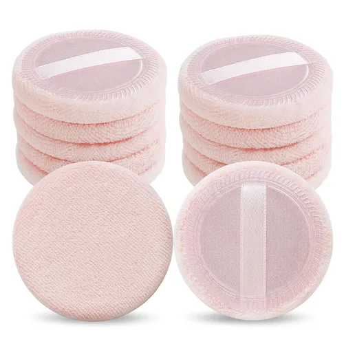 WLLHYF 12 piezas de maquillaje de algodón rosa soplo cosmético redondo para maquillaje facial polvo de terciopelo para polvo suelto, lavable (rosa)