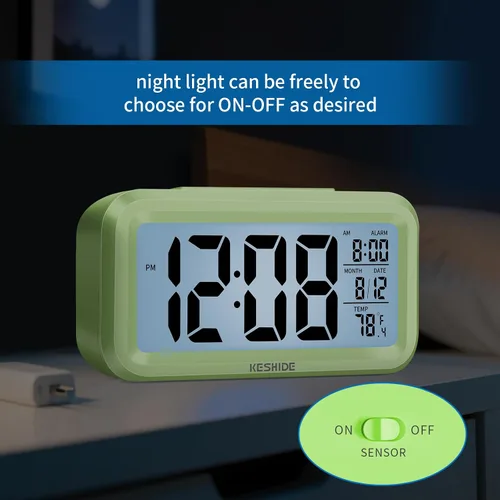 Miniatura 5 de Reloj despertador digital a pilas con temperatura interior, reloj pequeño de escritorio, modelo de repetición, pantalla de 12/24 horas para Negro