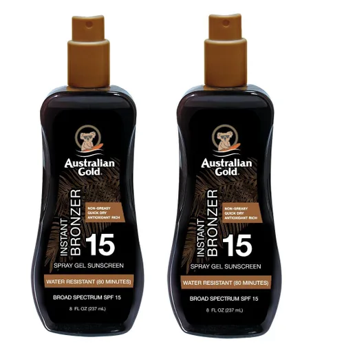 Australian Gold Bronceador de gel en aerosol SPF 15, 16 onzas líquidas, (paquete de 2)