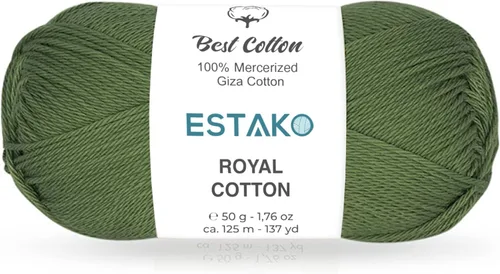Miniatura 5 de Estako Algodón Royal, 100% hilo de algodón giza mercerizado, suave, súper fino 1 para ganchillo y tejer, 1.76 onzas (50g) / 137 yardas (125m)