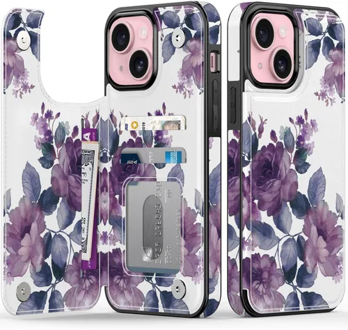 Miniatura 10 de FUNMIKO Funda tipo cartera para iPhone 13 con tarjetero, bloqueo RFID, protección de grado militar y obras de arte impresas con rayos UV, cierre