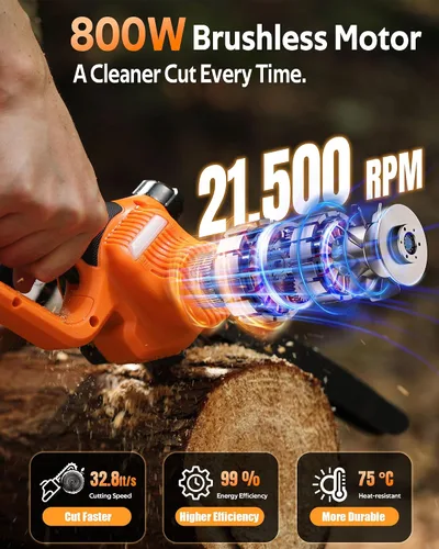 Miniatura 4 de Regalo único para hombres: Mini motosierra inalámbrica de 8 pulgadas y 6 pulgadas, potente y segura motosierra eléctrica de mano con 2