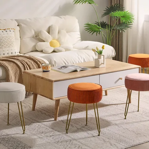 Miniatura 6 de IBUYKE Reposapiés Otomano Redondo de Terciopelo, Taburete de Tocador de Maquillaje Mesa Auxiliar, Asiento de Mesa de Tocador de Terciopelo, Taburete