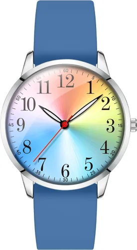 Miniatura 9 de Letoff Reloj analógico clásico, esfera arcoíris con números arábigos, banda de silicona, resistente al agua hasta 98.4 ft