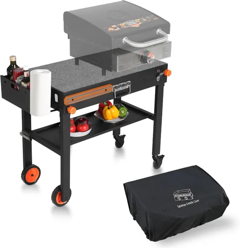 Miniatura 8 de Mesa de parrilla portátil para exteriores, carrito plegable sólido y resistente, soporte de parrilla Blackstone gran espacio, mesa Blackstone