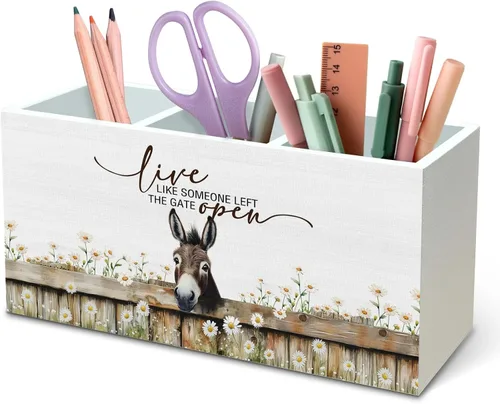 Miniatura 12 de DILSJ Organizador inspirador de 2 compartimentos para lápices, organizador para escritorio, amantes de los pollos regalos para mujeres, Live Like