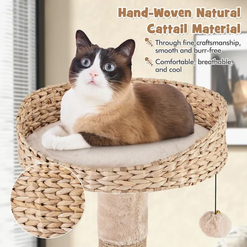 Miniatura 6 de Tangkula Árbol moderno para gatos, torre para gatos de 65 pulgadas de alto con postes rascadores de yute, bolas colgantes, cesta de espadaña