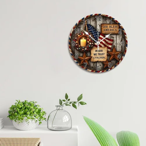 Miniatura 4 de ArogGeld God Bless America USA 250th Anniversary Clock 250 Years of Freedom 1776-2026 Wooden Wall Clocks Battery Operated 10 Inch Men Cave Home