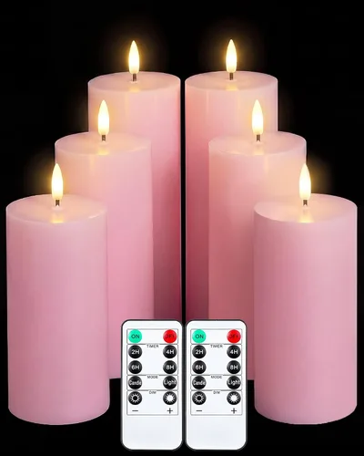 Miniatura 8 de VIHOSE Juego de 6 velas blancas sin llama con control remoto y temporizador, velas parpadeantes sin llama con batería, pilar LED de parte superior