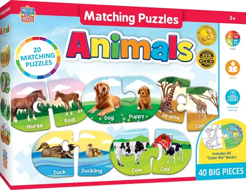 MasterPieces Juegos para niños - Juego educativo de rompecabezas a juego de animales - Juego para niños y familia - Ríe y aprende