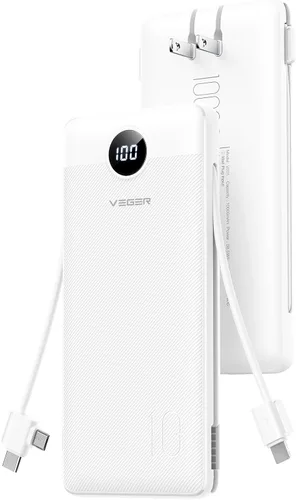 Miniatura 12 de VEGER Cargador portátil con enchufe de pared AC, cargador portátil delgado de 10000 mAh con cables incorporados, banco de energía USB C de 15W