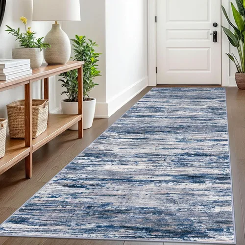 Miniatura 47 de SIILOOM 2 x 3 Alfombra moderna y abstracta para entrada, alfombra neutra azul marino gris multicolor súper suave de área pequeña, alfombras lavables