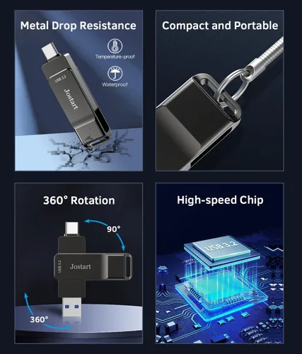 Miniatura 6 de Jostart - Unidad de estado sólido SSD portátil externa de 512 GB USB C de hasta 1000 MB/s USB 3.2 Gen 2 Dual-Drive Tipo C + USB A Unidad de pulgar