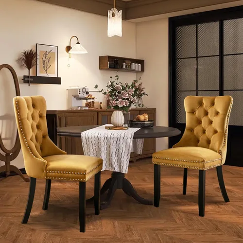 Miniatura 117 de Juego de 2 sillas de comedor tapizadas de terciopelo, sillas laterales de cocina de estilo moderno con ribete de cabeza de clavo y patas de madera
