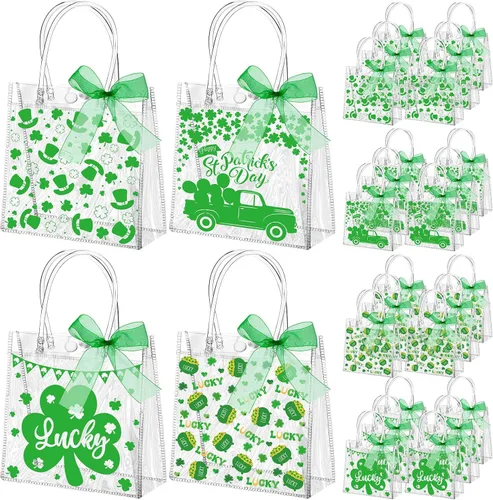 Miniatura 8 de Abbylike 24 bolsas transparentes de regalo para copa de fútbol con asas, bolsas de PVC transparente para aperitivos, bolsas de golosinas