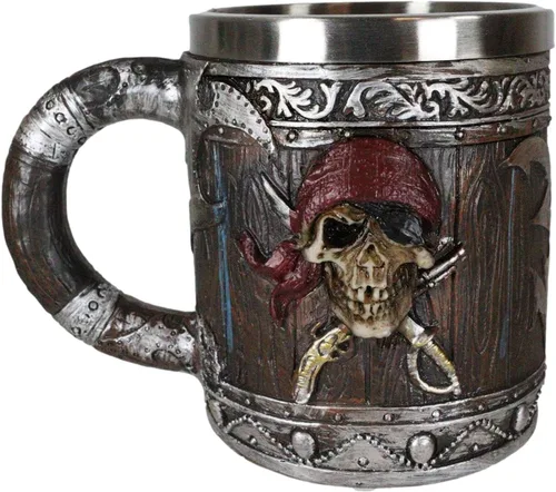 Miniatura 7 de Ebros Gift Piratas del Caribe - Bandana con calavera con espadas cruzadas, jarra, café, cerveza, taza de café, taza de cerveza Drunken Pirate's Life