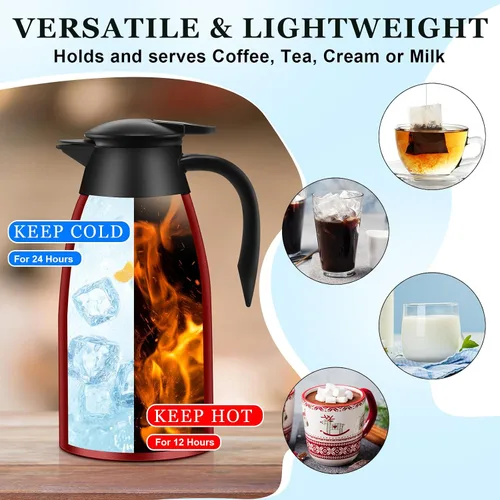 Miniatura 4 de 2 jarras térmicas de café de 51 onzas para mantener el calor aislado al vacío de acero inoxidable al vacío, jarra de café al vacío de doble pared