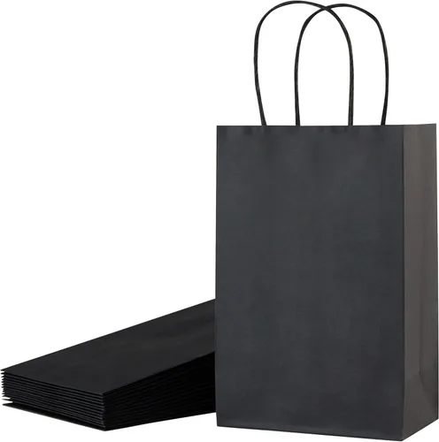 SUNCOLOR Paquete de 24 bolsas de regalo negras con asas, bolsas de regalo de 8 pulgadas para bolsa de recuerdo de fiesta, Halloween, bodas y eventos