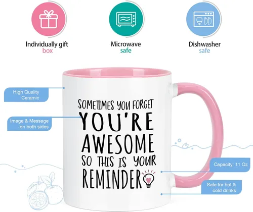 Miniatura 7 de YHRJWN - Taza de café Sometimes You Forget You're Awesome - Regalos inspiradores de amistad de cumpleaños para mujeres, compañeras de trabajo