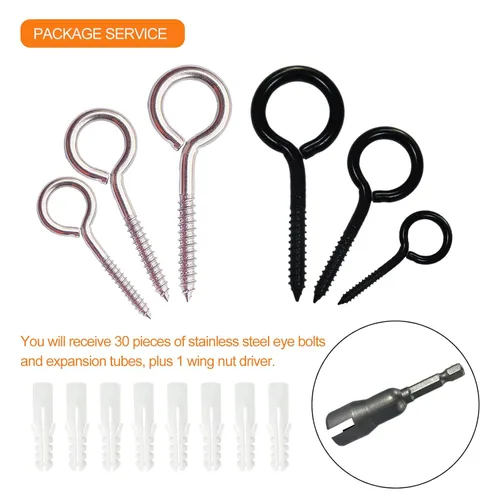 Miniatura 6 de 30 ganchos de techo de acero inoxidable con tornillo, tornillos de ojo para colgar luces de Navidad al aire libre, Navidad, Acción de Gracias