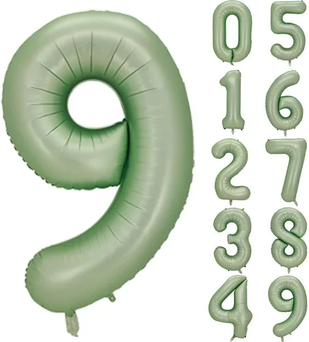 Miniatura 12 de Globos de números verde salvia para decoración de fiesta de cumpleaños de 40 pulgadas, globo grande del número 0