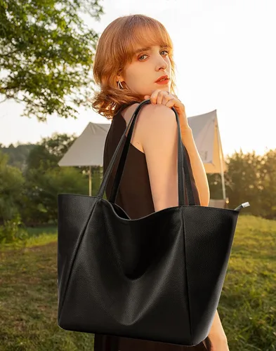 Miniatura 8 de KALIDI Bolso Tote Grande de Cuero Vegano para Mujer, Bolso de Hombro, Casual, con Cremallera, para Trabajo, Fin de Semana, Estilo Hobo, 23L