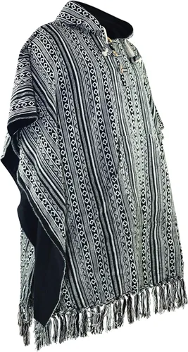 Miniatura 4 de virblatt - Poncho mexicano para hombre 100% algodón poncho de manta reversible poncho de lana hippie Baja con capucha pancho